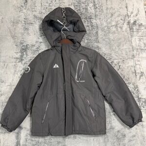 Moerdeng Boys Waterproof Ski Jacket Gray Fleece Lined Hooded Coat Size 9-10